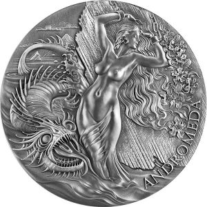 ANDROMEDA AND THE SEA MONSTER 2023 2 oz Pure High Relief Silver Antique Finish Coin