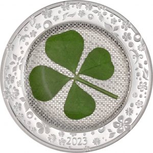 FOUR LEAF CLOVER OUNCE OF LUCK 2023 $5 1 oz Silver Coin in Window Case