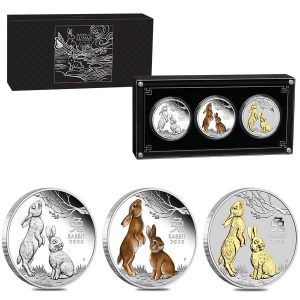 YEAR OF THE RABBIT AUSTRALIAN LUNAR SERIES III TRIO 2023 3 X 1 oz Pure Silver Coin Set