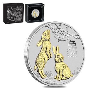 YEAR OF THE RABBIT AUSTRALIAN LUNAR SERIES III 2023 1 oz Pure Silver Gilded Coin