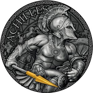 ACHILLES THE GREAT GREEK MYTHOLOGY SERIES 2023 2 oz Pure Silver High Relief Antique Finish Coin with Selective Gilding - Cameroon