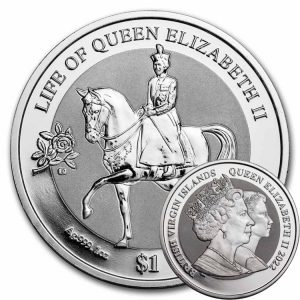 LIFE OF QUEEN ELIZABETH II 2022 BVI 1 oz Silver Reverse Frosted BU Coin with Double Effigy