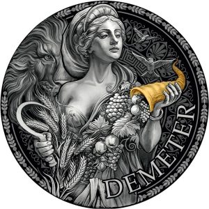 DEMETER THE GREAT GREEK MYTHOLOGY SERIES 2023 2 oz Pure Silver High Relief Antique Finish Coin with Selective Gilding