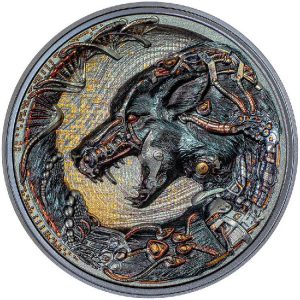 DOG CYBORG REVOLUTION  2023 55 mm 3 oz Pure Silver High Relief Black Proof Coin - Palau