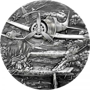 THE BATTLE OF MIDWAY SEA BATTLES 2021 2 oz High Relief Pure Silver Coin with Moving Propeller - Niue - Mint of Poland