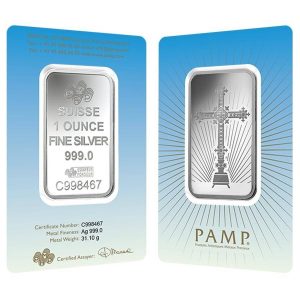 PAMP SUISSE Romanesque Cross 1 oz Pure Silver Bar in Assay