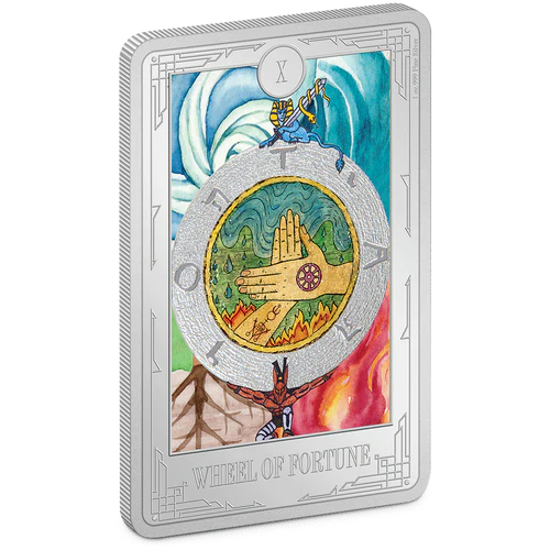 TAROT CARDS WHEEL OF FORTUNE 2023 1 oz Fine Silver Proof Coloured Coin