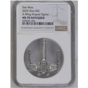 STAR WARS T-65 X-WING FIGHTER 2022 1 oz Pure Silver Special Shape Coin NGC MS70