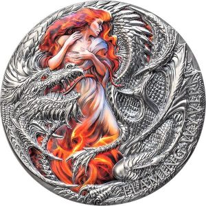 FLAMING WYVERN The Dragonology Series 2023 2 oz Pure Silver Antique Finish Coin