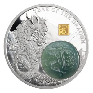 YEAR OF THE DRAGON 2024 2 oz Pure Silver Coin with Jade – Burundi