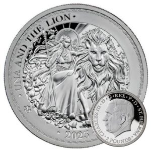 UNA AND THE LION 2023 2 Pounds 2 oz Pure Silver Proof Coin - St. Helena