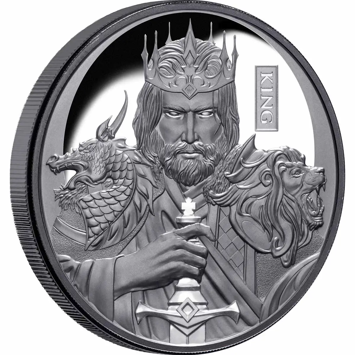 KING CHESS SERIES 2023 $1 1 oz Pure Silver Black Proof Coin - Niue