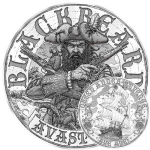 BLACKBEARD QUEEN ANNE'S REVENGE 1 oz Silver Brilliant Uncirculated Round