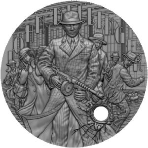 John Dillinger GANGSTER SERIES 2022 2 oz Pure Silver High Relief Antique Finish Coin with Selective Gold Gilding- Niue