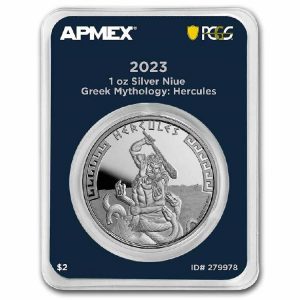 Hercules Heroes of Greek Mythology 2023 $2 1 oz Silver BU Coin IN TEP MDP PCGS FS - Niue