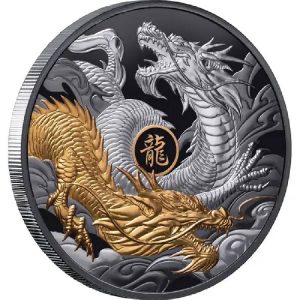 Lunar Dragon 2024 $10 5oz Gold Plated Silver Black Proof Coin - Niue