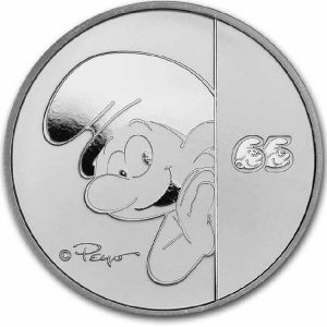 Smurfs 65th Anniversary 2023 $2 1 oz BU Pure Silver Coin - Niue