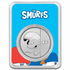 Smurfs 65th Anniversary 2023 $2 1 oz Pure Silver Coin in TEP - Niue