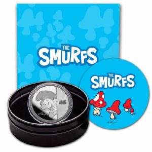 Smurfs 65th Anniversary 2023 $2 1 oz Pure Silver Proof Coin - Niue