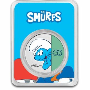 Smurfs 65th Anniversary 2023 $2 1 oz Colorized Pure Silver Coin in TEP - Niue