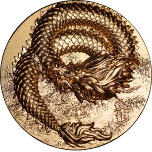 Autumn Scaled Dragon 9 Dragon Series Coin #1 2024 5 oz 18888 Francs CFA Fine Gold Gilded Silver Coin - MINTAGE OF 50 COINS ONLY - Republique du Tchad (PRE-ORDER)