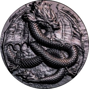 Heritage Winged Dragon 9 Dragon Series Coin #2 2024 5 oz 18888 Francs CFA Fine Obsidian Silver Coin - MINTAGE OF 50 COINS ONLY -  Republique du Tchad (PRE-ORDER)