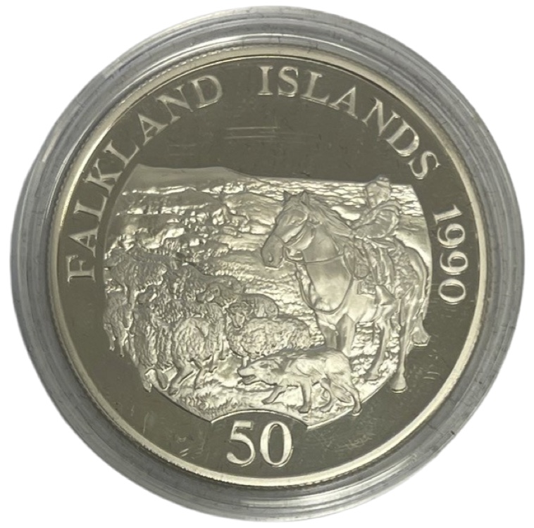 1990 Save the Children Foundation 50 Pence Coin - Falkland Island (PRE-OWNED)