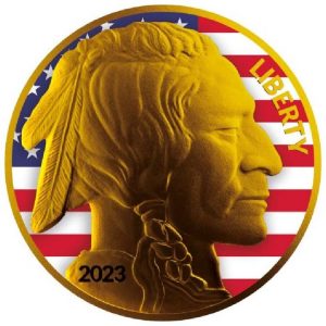 American Silver Buffalo Round 2023 1 oz US Flag Colorized  Gold Gilded Coin - USA