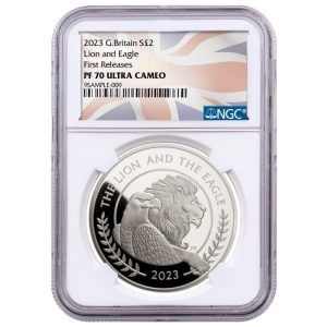 Mercanti Lion and Eagle 2023 £2 1oz NGC PF70UC First Releases - Great Britain - Royal Mint