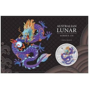 Australian Lunar Series III Year of the Dragon Purple Dragon 2024 1 oz Pure Silver Coloured Coin In Card - Perth Mint