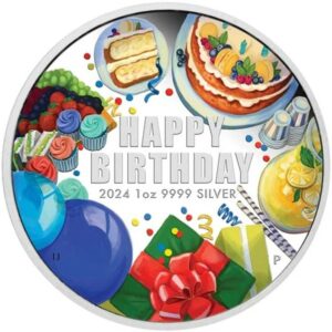 Happy Birthday 2024 1oz $1 Silver Proof Coloured Coin - Australia - Perth Mint