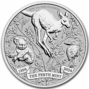 The Perth Mint's 125th Anniversary Kangaroo Kookaburra Koala 2024 1oz $100 Platinum BU Coin IN Capsule - Australia - Perth Mint