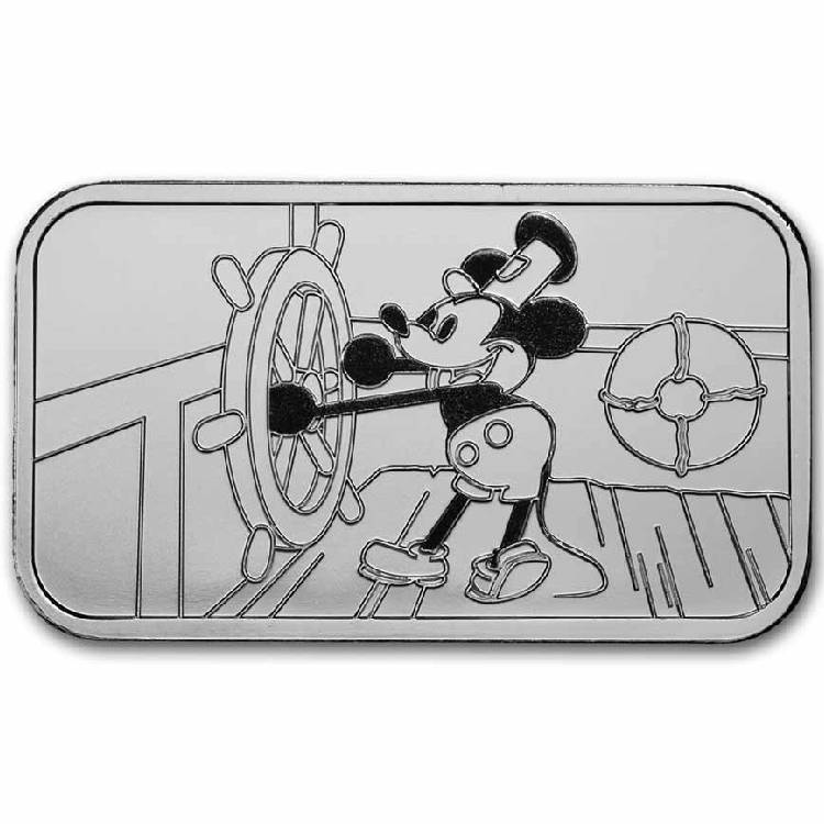 純銀　蒸気船ウィリー　ミッキー　Steamboat Willie 1トロイオンス Steamboat Willie 1 oz Fine Silver Bar
