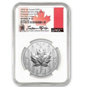 Silver Maple Leaf 2024 $20 1 oz  Silver Ultra-High Relief Pulsating Forest Reverse Proof Coin NGC PF70 First Day of Issue w/Taylor-Signed Label - Royal Canadian Mint