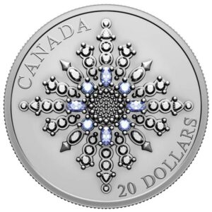 Sapphire Jubilee Snowflake Brooch 2024 $20 1 oz  Silver Matte Proof Coin - Royal Canadian Mint