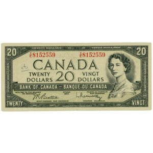 $20 Modified Portrait Bank Note 1954 BC-41b Beattie/Rasminsky - Bank of Canada
