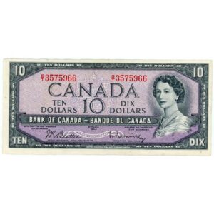 $10 Modified Portrait Bank Note 1954 BC-40b Beattie/Rasminsky - Bank of Canada