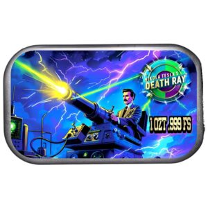 The Locker Files Nikola Tesla's Particle Beam Weapon Tesla's Death Ray 1 oz  Fine Silver Colorized Bar in Card