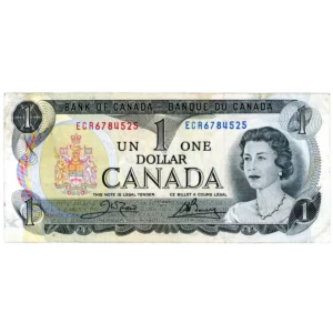 $1 Bank Note 1973 Crow/Bouey Circulated Condition- Bank of Canada (RANDOM SERIAL NUMBER)