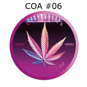 Spectrum Cannabis Leaf 2024 1 oz 5000 CFA Pure Silver Holographic Cyber Pink Coin COA #06 - Chad