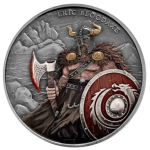Eric Bloodaxe Legendary Warriors 1 oz Pure Silver Antique Finished Coloured Coin - USA (PRE-ORDER)