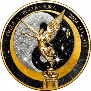 Sun & Moon Yin Yang Edition Libertad 2024 1 oz Fine Silver Coloured 24K Gold Plated Diamond Dust Coin - Mexico (PRE-ORDER)