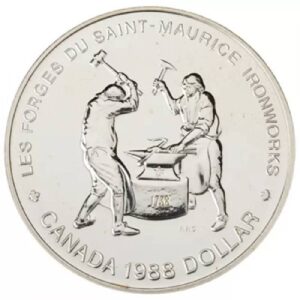 Saint-Maurice Ironworks Quebec 250th Anniversary 1988 Brilliant Uncirculated Pure Silver Dollar – Royal Canadian Mint