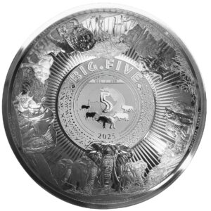 THE BIG FIVE OF AFRICA 2025 1000 Francs 1 Kilo Pure Silver 180 mm Proof Like Dome Shaped Coin - Djibouti - MDM (PRE-ORDER)