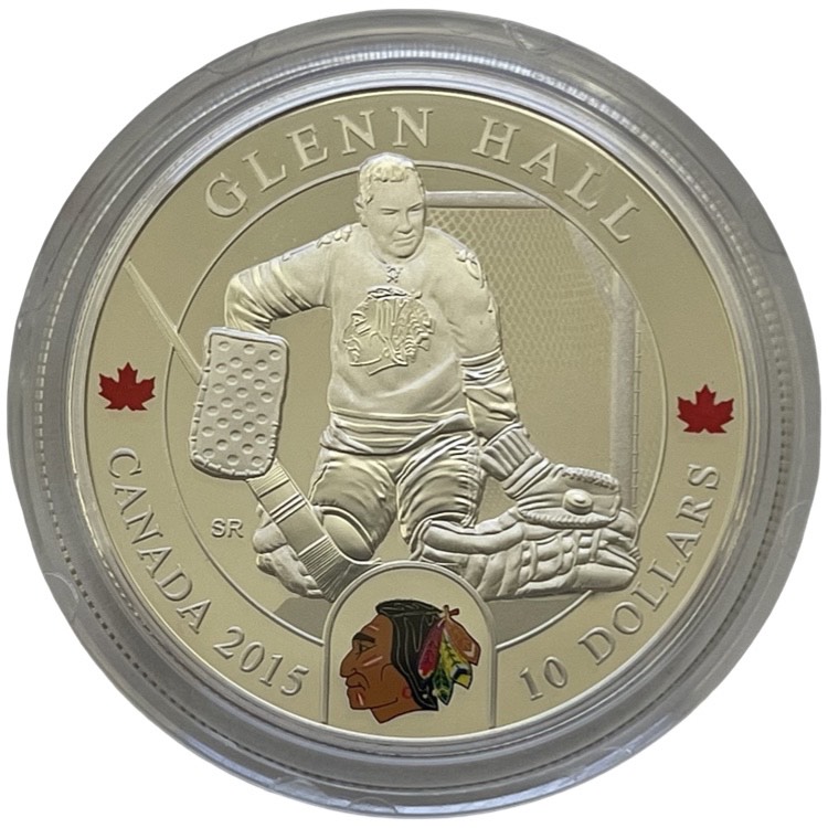 Goalies Glenn Hall Chicago Blackhawks 2015 $10 1/2 oz Fine Silver