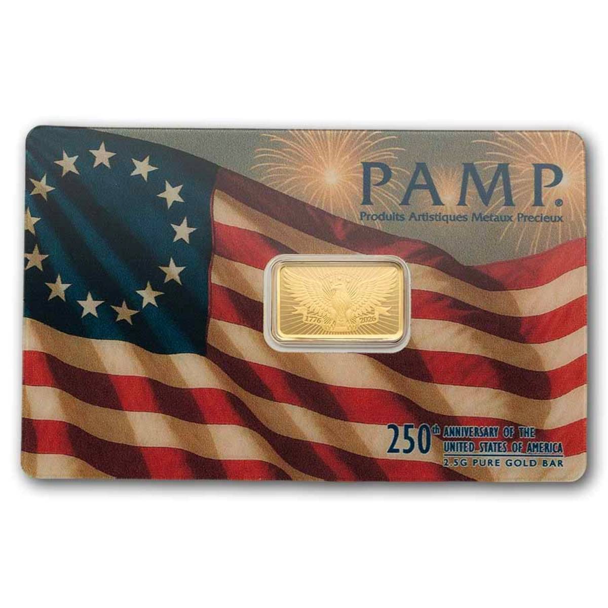 250th Anniversary of the USA 2.5 Grams Pure Gold Bar in American